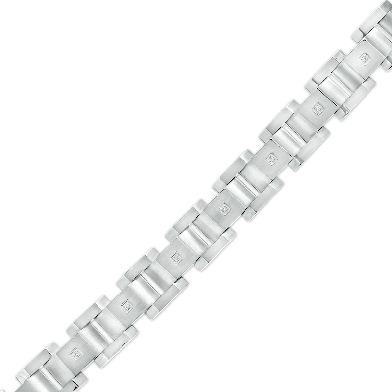 Men's 0.086 CT. T.W. Diamond Multi-Finish Curved Slope Triple Row Link Chain Bracelet in Stainless Steel – 8.8"|Peoples Jewellers