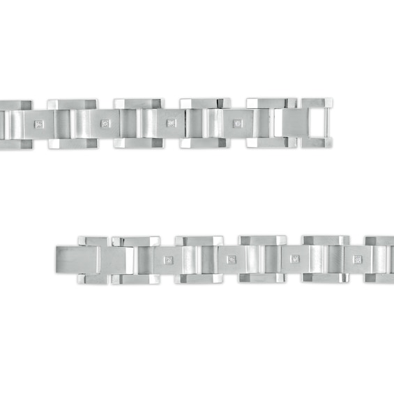 Men's 0.086 CT. T.W. Diamond Multi-Finish Curved Slope Triple Row Link Chain Bracelet in Stainless Steel – 8.8"