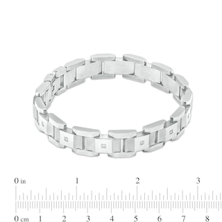 Men's 0.086 CT. T.W. Diamond Multi-Finish Curved Slope Triple Row Link Chain Bracelet in Stainless Steel – 8.8"