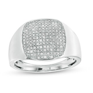 Men's 0.20 CT. T.W. Cushion-Shaped Multi-Diamond Ring in Sterling Silver
