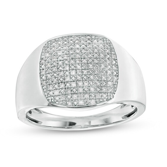 Men's 0.20 CT. T.W. Cushion-Shaped Multi-Diamond Ring in Sterling ...