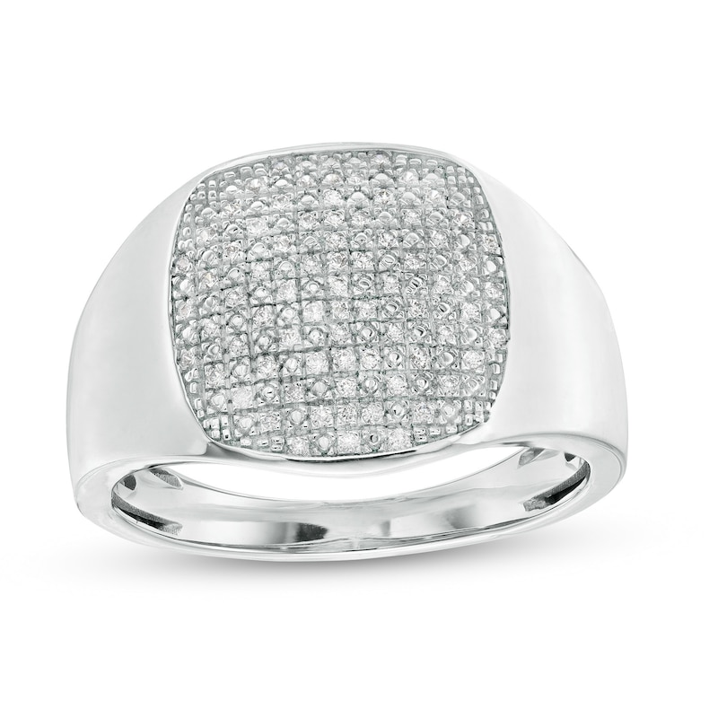 Men's 0.20 CT. T.W. Cushion-Shaped Multi-Diamond Ring in Sterling Silver|Peoples Jewellers