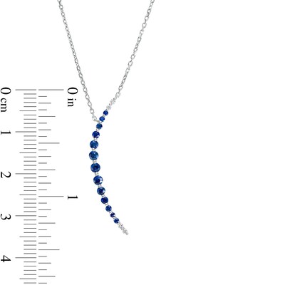 Blue Sapphire and Diamond Accent Graduated Curved Bar Necklace in 10K White Gold