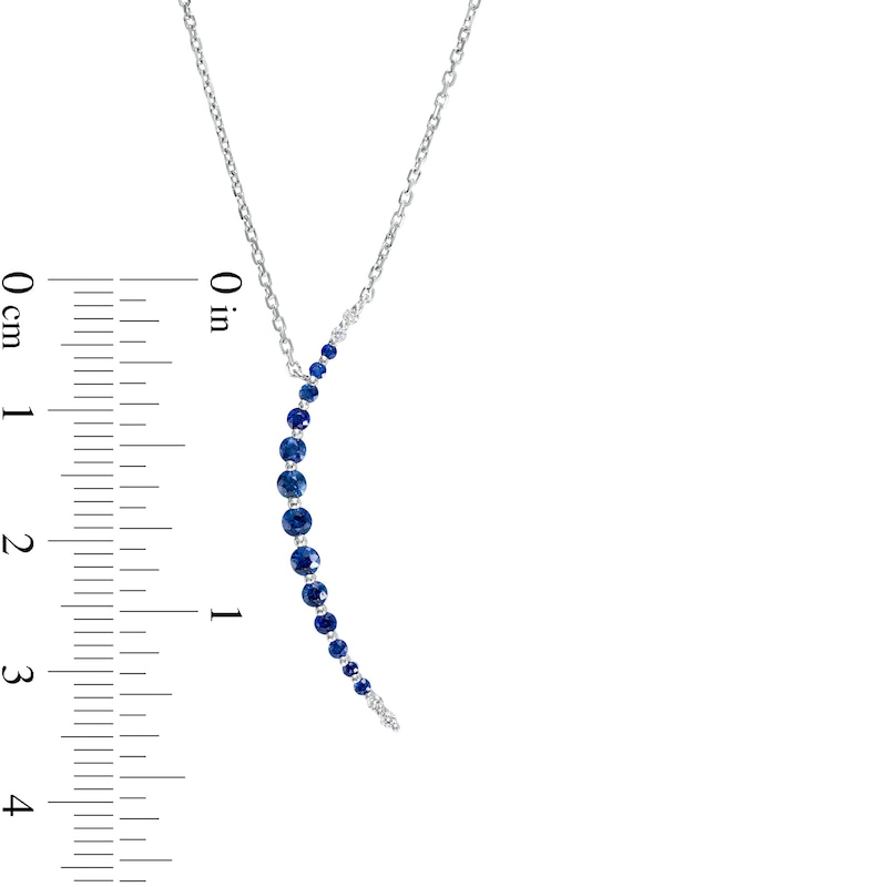 Blue Sapphire and Diamond Accent Graduated Curved Bar Necklace in 10K White Gold