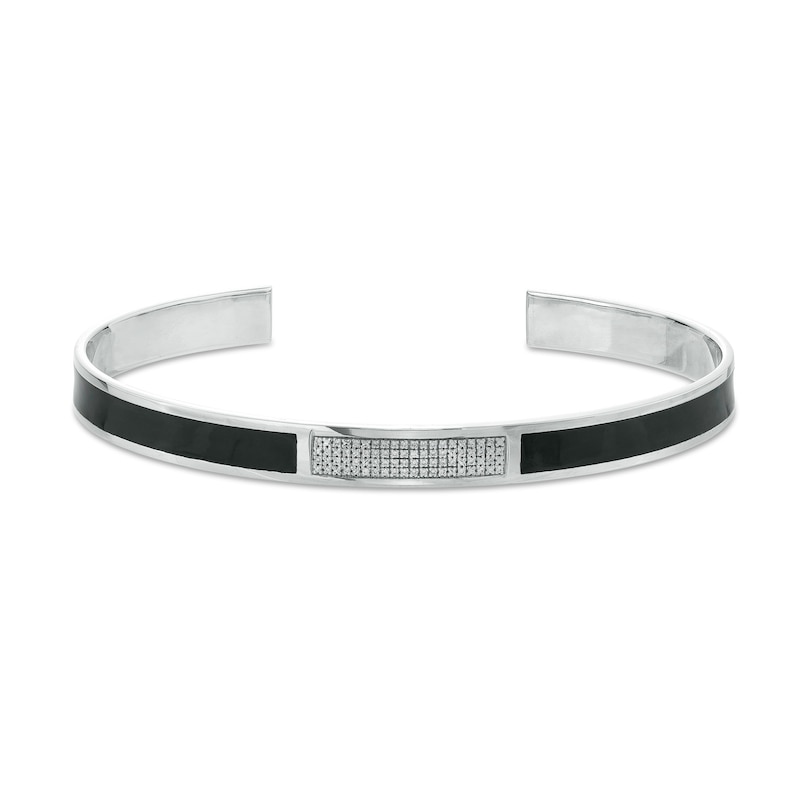 Men's 0.15 CT. T.W. Diamond Black Enamel Cuff in Sterling Silver – 7.75"