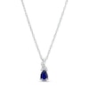Thumbnail Image 1 of Pear-Shaped Blue Sapphire and Diamond Accent Swirl Ribbon Teardrop Pendant in 10K White Gold