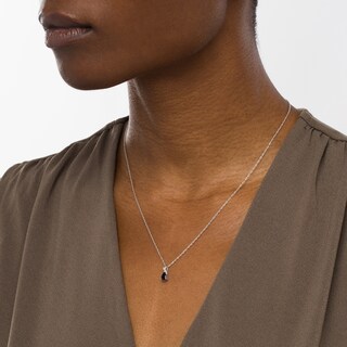 Pear-Shaped Blue Sapphire and Diamond Accent Swirl Ribbon Teardrop Pendant in 10K White Gold
