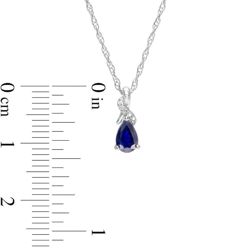 Pear-Shaped Blue Sapphire and Diamond Accent Swirl Ribbon Teardrop Pendant in 10K White Gold