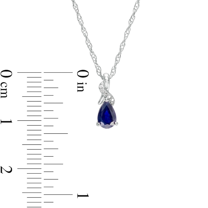 Main Image 3 of Pear-Shaped Blue Sapphire and Diamond Accent Swirl Ribbon Teardrop Pendant in 10K White Gold