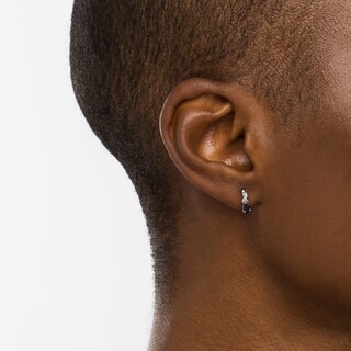 Pear-Shaped Blue Sapphire and Diamond Accent Swirl Ribbon Stud Earrings in 10K White Gold