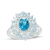 Thumbnail Image 0 of Oval London and Sky Blue Topaz with Diamond Accent Petal Frame Flower Ring in Sterling Silver