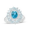 Thumbnail Image 1 of Oval London and Sky Blue Topaz with Diamond Accent Petal Frame Flower Ring in Sterling Silver