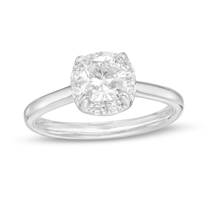 1.25 CT. T.W. Certified Cushion-Cut Lab-Created Diamond Solitaire Frame Engagement Ring in 14K White Gold (F/SI2)|Peoples Jewellers
