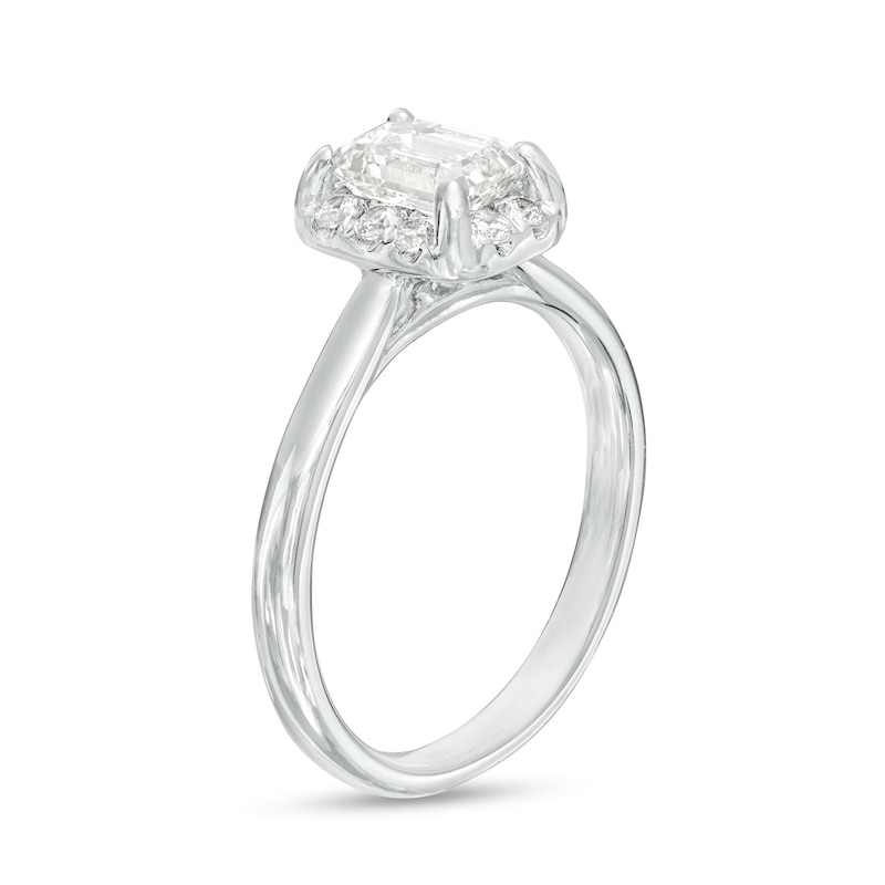 1.25 CT. T.W. Certified Emerald-Cut Lab-Created Diamond Solitaire Frame Engagement Ring in 14K White Gold (F/SI2)