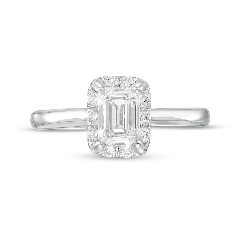 1.25 CT. T.W. Certified Emerald-Cut Lab-Created Diamond Solitaire Frame Engagement Ring in 14K White Gold (F/SI2)