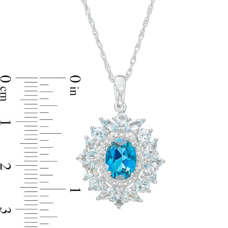 Main Image 3 of Blue Topaz and Diamond Accent Flower Petals Frame Pendant in Sterling Silver