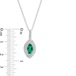 Marquise Lab-Created Emerald and White Lab-Created Sapphire Bypass Double Frame Drop Pendant in Sterling Silver - 20"
