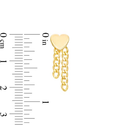 Heart Double Curb Chain Drop Earrings in Solid 10K Gold