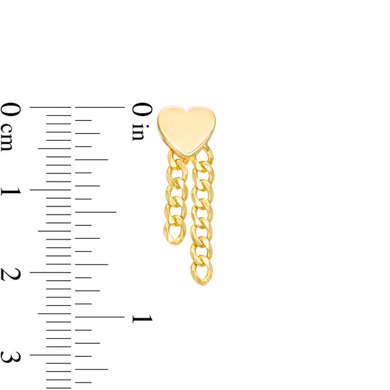 Heart Double Curb Chain Drop Earrings in Solid 10K Gold