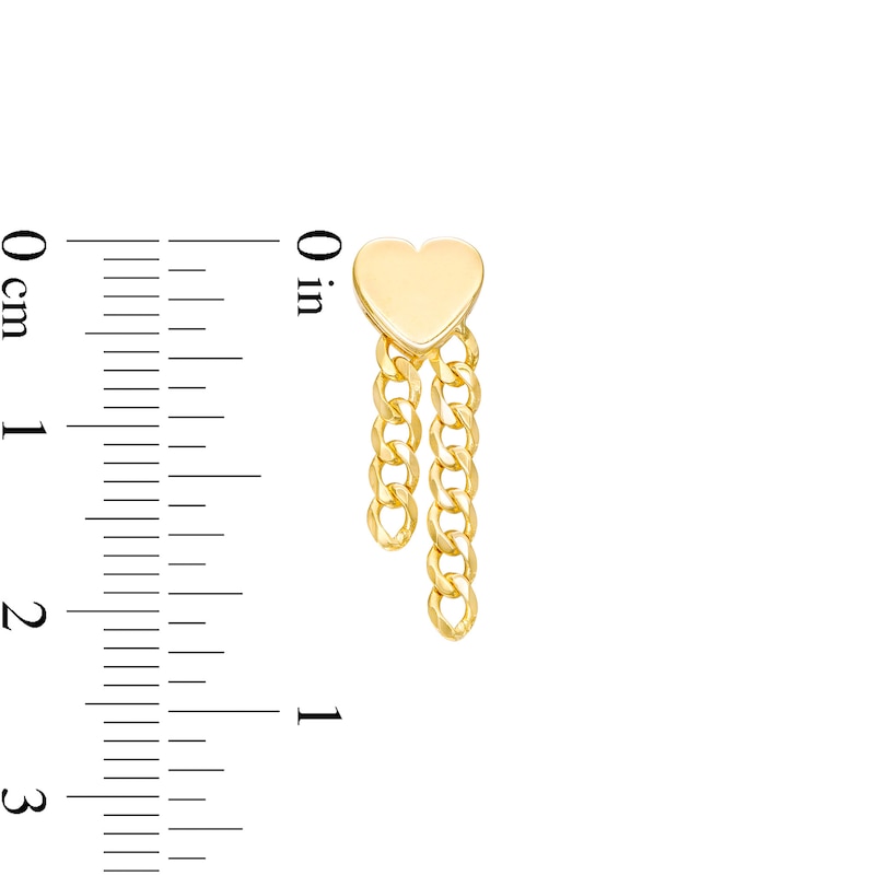 Main Image 3 of Heart Double Curb Chain Drop Earrings in Solid 10K Gold