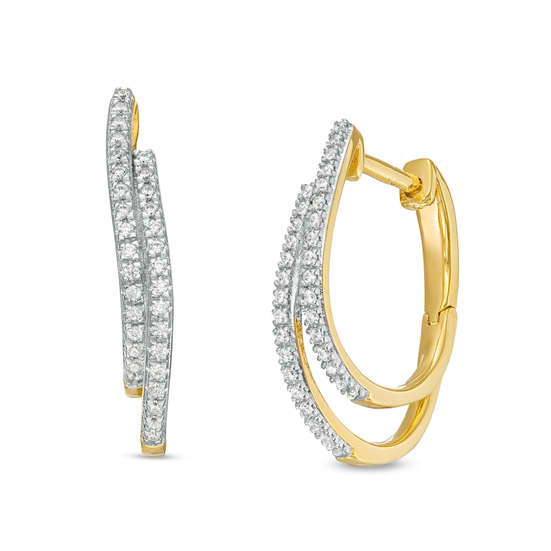 0.20 CT. T.W. Diamond Curved Double Row Hoop Earrings in 10K Gold