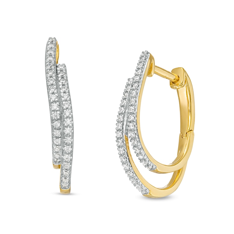 0.20 CT. T.W. Diamond Curved Double Row Hoop Earrings in 10K Gold|Peoples Jewellers