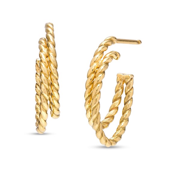 10.0mm Rope-Textured Double Row Oval J-Hoop Earrings in 14K Gold