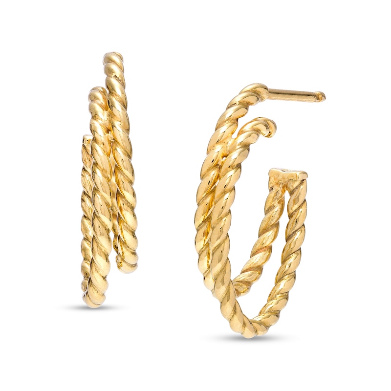 10.0mm Rope-Textured Double Row Oval J-Hoop Earrings in 14K Gold