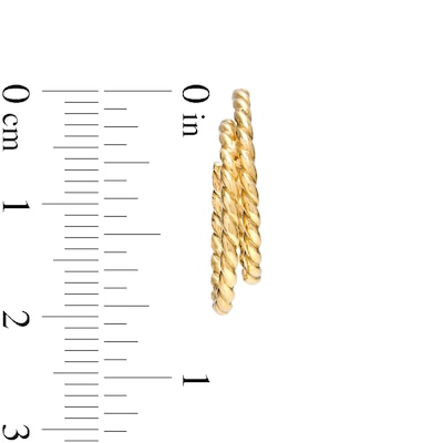10.0mm Rope-Textured Double Row Oval J-Hoop Earrings in 14K Gold