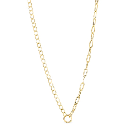 Paper Clip Link and Curb Chain Half-and-Half Necklace in Hollow 14K Gold