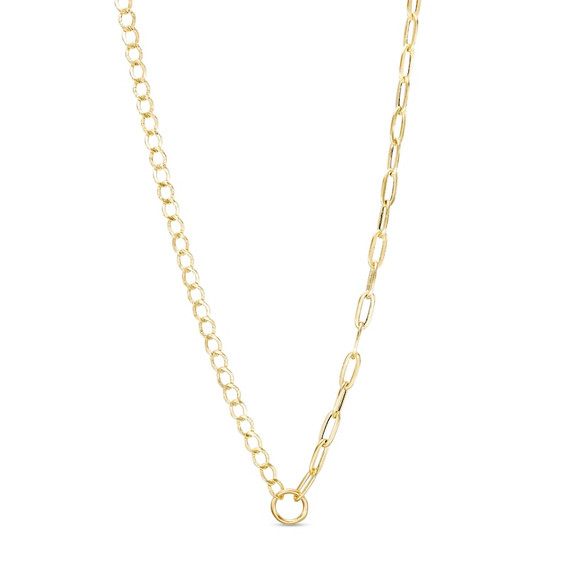 Paper Clip Link and Curb Chain Half-and-Half Necklace in Hollow 14K Gold