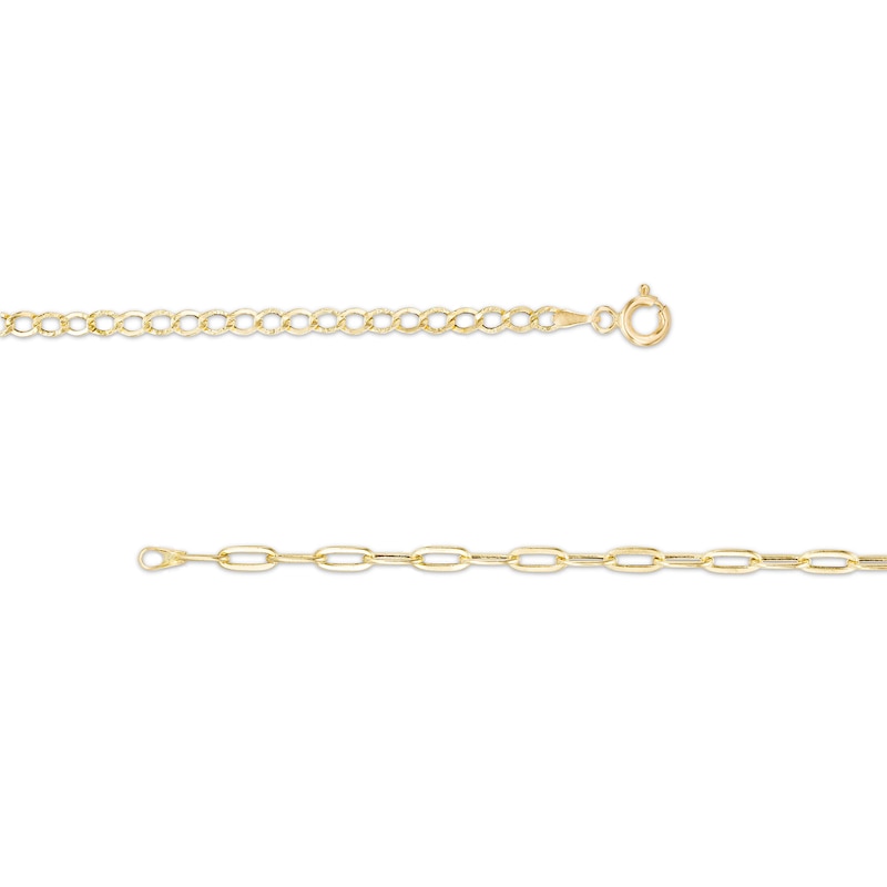 Paper Clip Link and Curb Chain Half-and-Half Necklace in Hollow 14K Gold