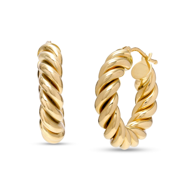 Italian Gold 10.0mm Rope-Textured Tube Huggie Hoop Earrings in 14K Gold