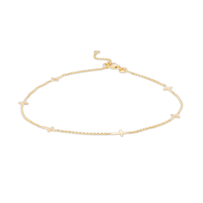 Sideways Mini Cross Station Anklet in 10K Gold – 10"|Peoples Jewellers