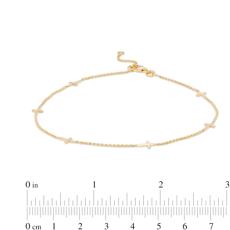 Sideways Mini Cross Station Anklet in 10K Gold – 10"