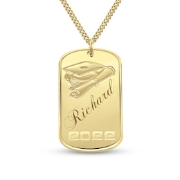 Men's 42.0mm Graduate Cap and Diploma Engravable Dog Tag Pendant (1 Line and Year)