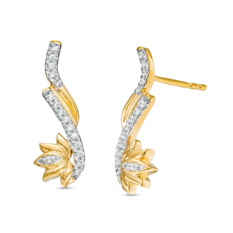 By Women for Women 0.10 CT. T.W. Diamond Sideways Lotus Flower Drop Earrings in 10K Gold|Peoples Jewellers