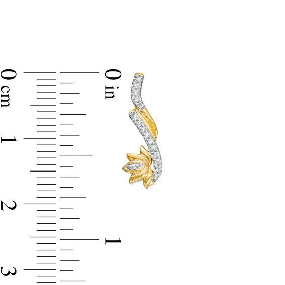 By Women for Women 0.10 CT. T.W. Diamond Sideways Lotus Flower Drop Earrings in 10K Gold
