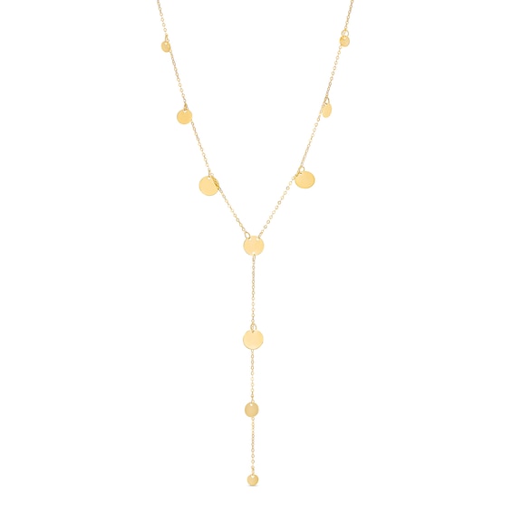 Italian Gold Mirror Disc Station Lariat Necklace in 14K Gold