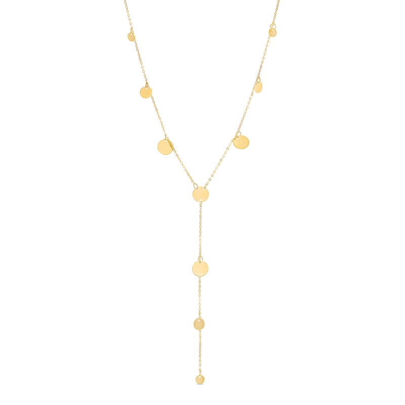 Italian Gold Mirror Disc Station Lariat Necklace in 14K Gold|Peoples Jewellers