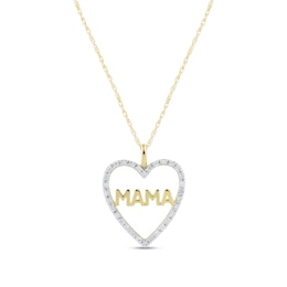 0.085 CT. T.W. Diamond &quot;MAMA&quot; Heart Outline Pendant in 10K Gold