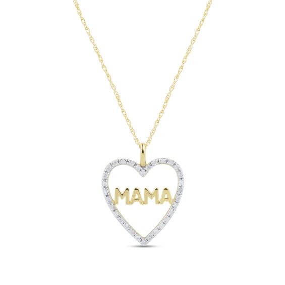 0.085 CT. T.W. Diamond "MAMA" Heart Outline Pendant in 10K Gold