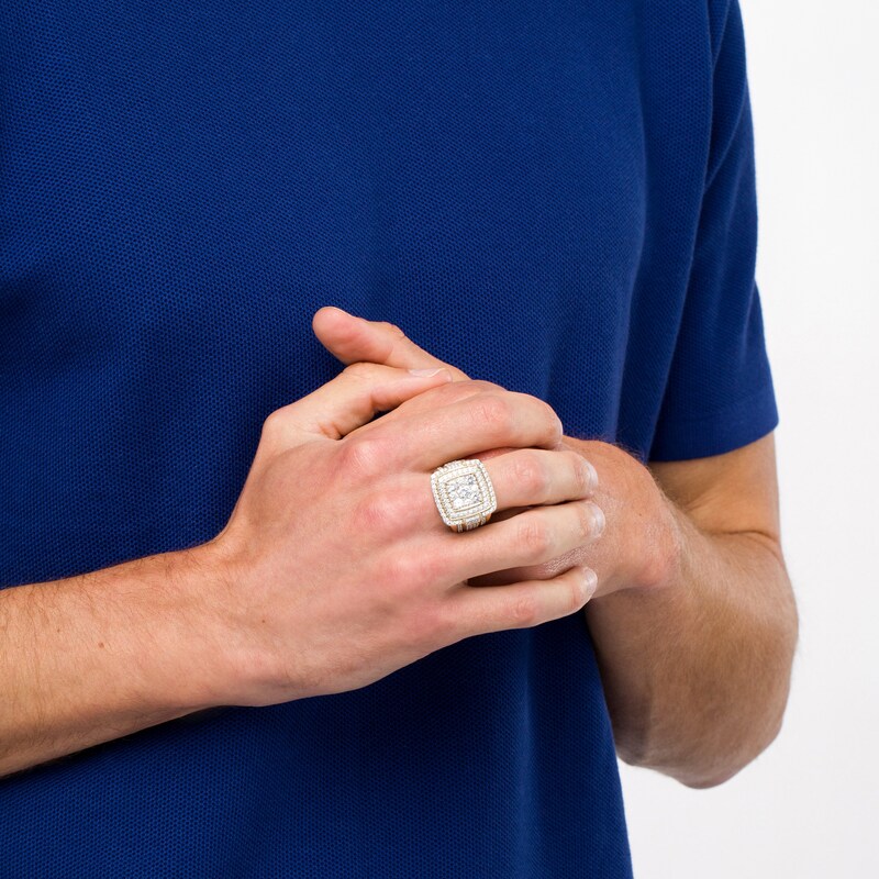 Main Image 2 of Men's 3.50 CT. T.W. Certified Lab-Grown Multi-Diamond Raised Double Row Cushion Ring in 14K Gold (F/SI2)