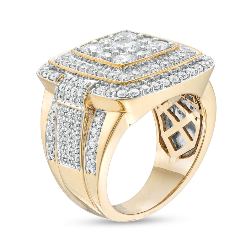 Main Image 3 of Men's 3.50 CT. T.W. Certified Lab-Grown Multi-Diamond Raised Double Row Cushion Ring in 14K Gold (F/SI2)