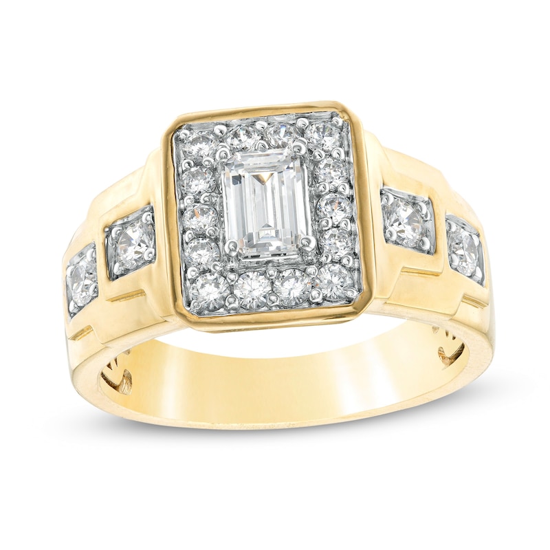 Men's 1.50 CT. T.W. Emerald-Cut Certified Lab-Created Diamond Stepped Shank Ring in 14K Gold (F/SI2)