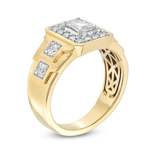 Men's 1.50 CT. T.W. Emerald-Cut Certified Lab-Created Diamond Stepped Shank Ring in 14K Gold (F/SI2)