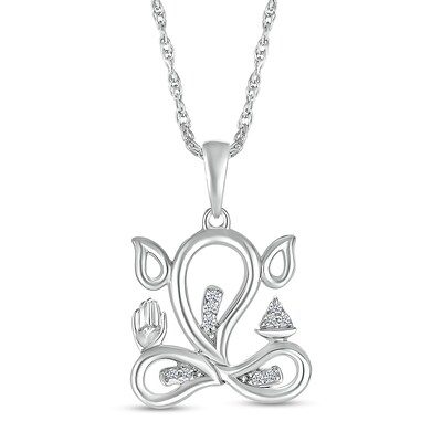 Diamond Accent Abstract Ganesha Pendant in Sterling Silver