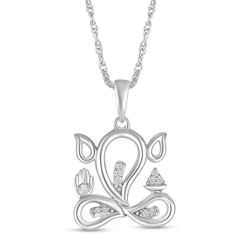 Diamond Accent Abstract Ganesha Pendant in Sterling Silver