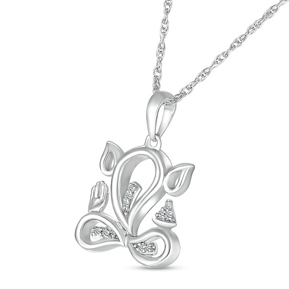 Diamond Accent Abstract Ganesha Pendant in Sterling Silver