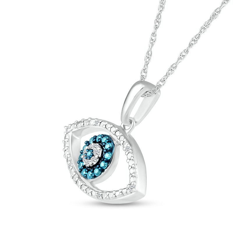 Main Image 2 of 0.085 CT. T.W. Blue and White Diamond Evil Eye Pendant in Sterling Silver